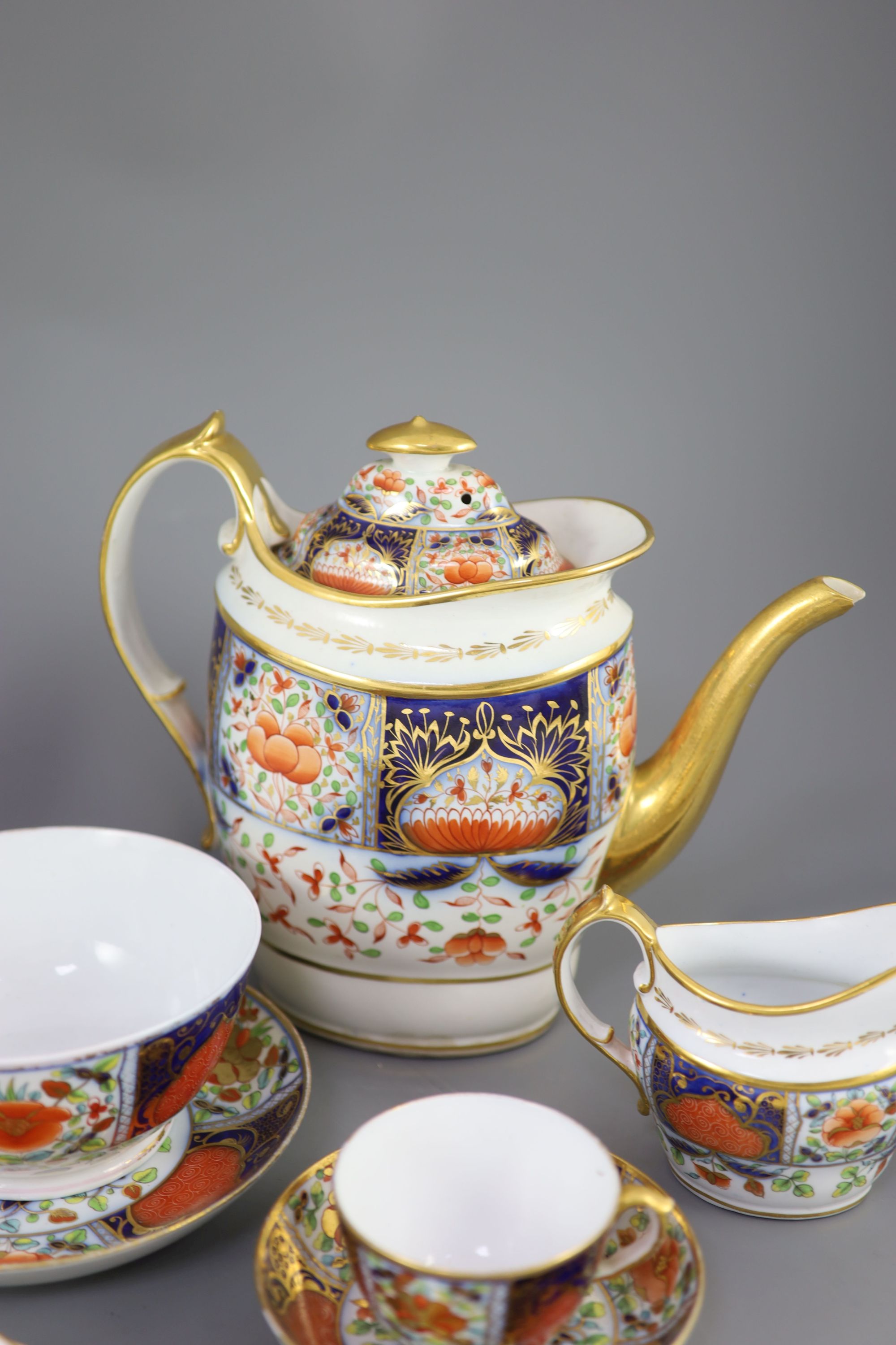 A Herculaneum porcelain Imari pattern 8080 part tea and coffee set, c.1812-15,
